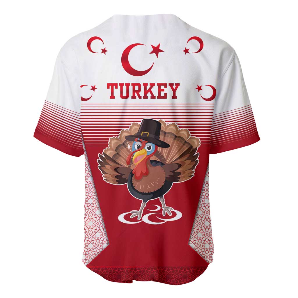 Turkey National Emblem and Cartoon Turkey Bird Baseball Jersey with Red and White Gradient Design