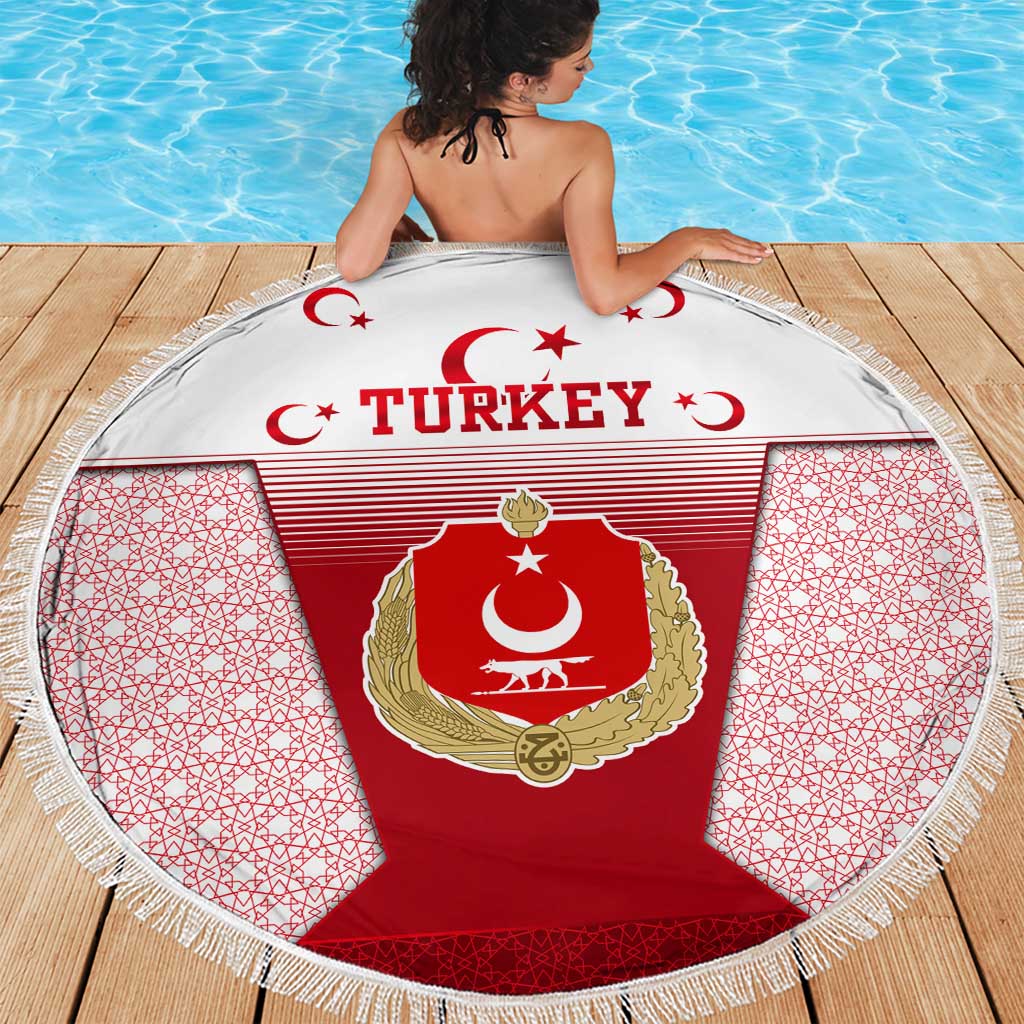 Turkey National Emblem and Cartoon Turkey Bird Beach Blanket with Red and White Gradient Design