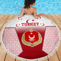 Turkey National Emblem and Cartoon Turkey Bird Beach Blanket with Red and White Gradient Design