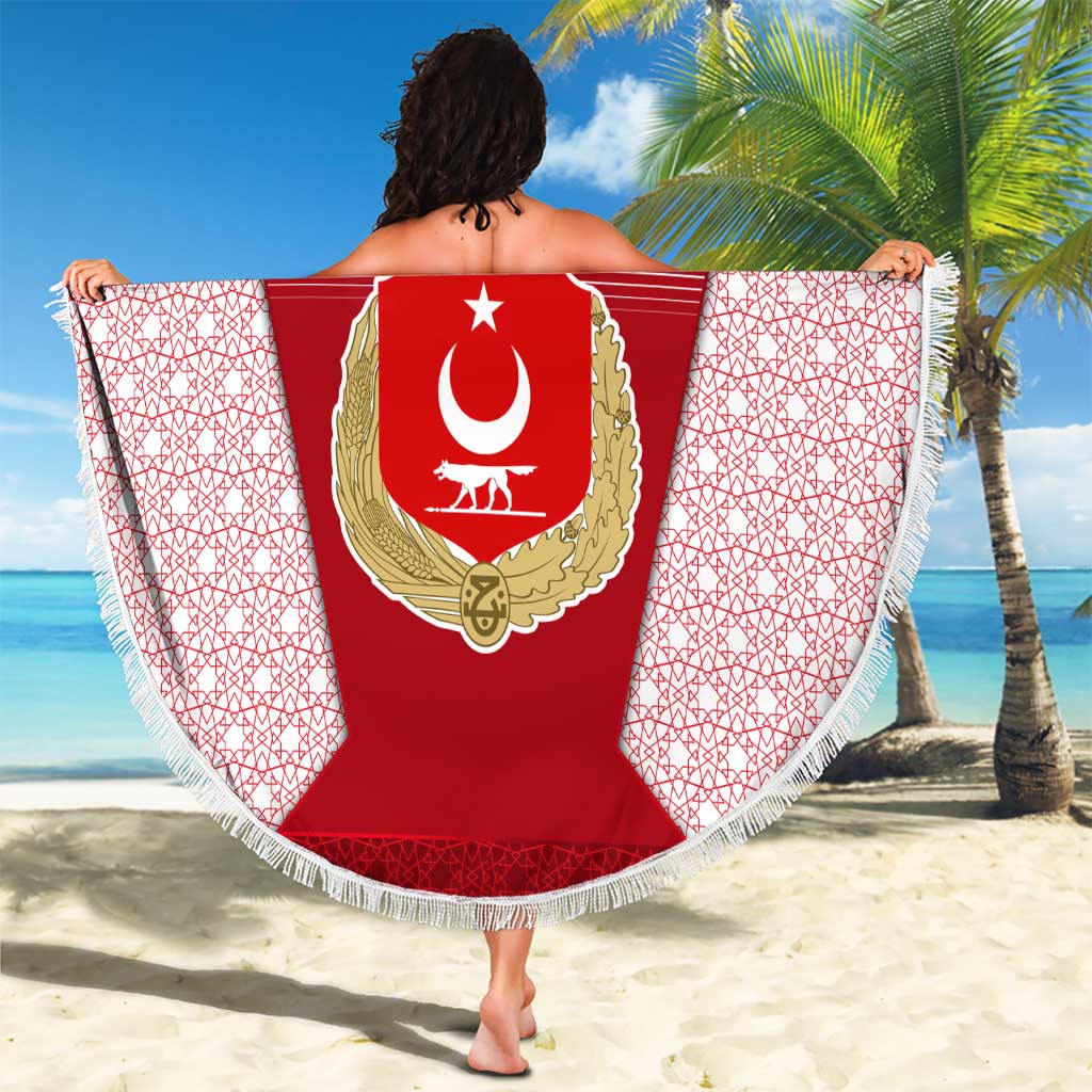 Turkey National Emblem and Cartoon Turkey Bird Beach Blanket with Red and White Gradient Design