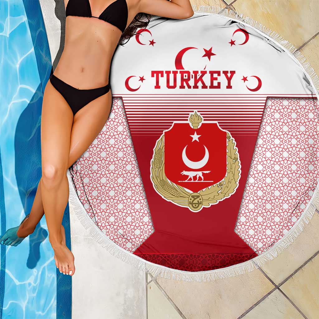 Turkey National Emblem and Cartoon Turkey Bird Beach Blanket with Red and White Gradient Design