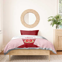 Turkey National Emblem and Cartoon Turkey Bird Bedding Set with Red and White Gradient Design