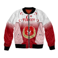 Turkey National Emblem and Cartoon Turkey Bird Bomber Jacket with Red and White Gradient Design