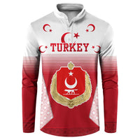 Turkey National Emblem and Cartoon Turkey Bird Button Sweatshirt with Red and White Gradient Design