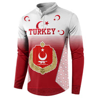 Turkey National Emblem and Cartoon Turkey Bird Button Sweatshirt with Red and White Gradient Design