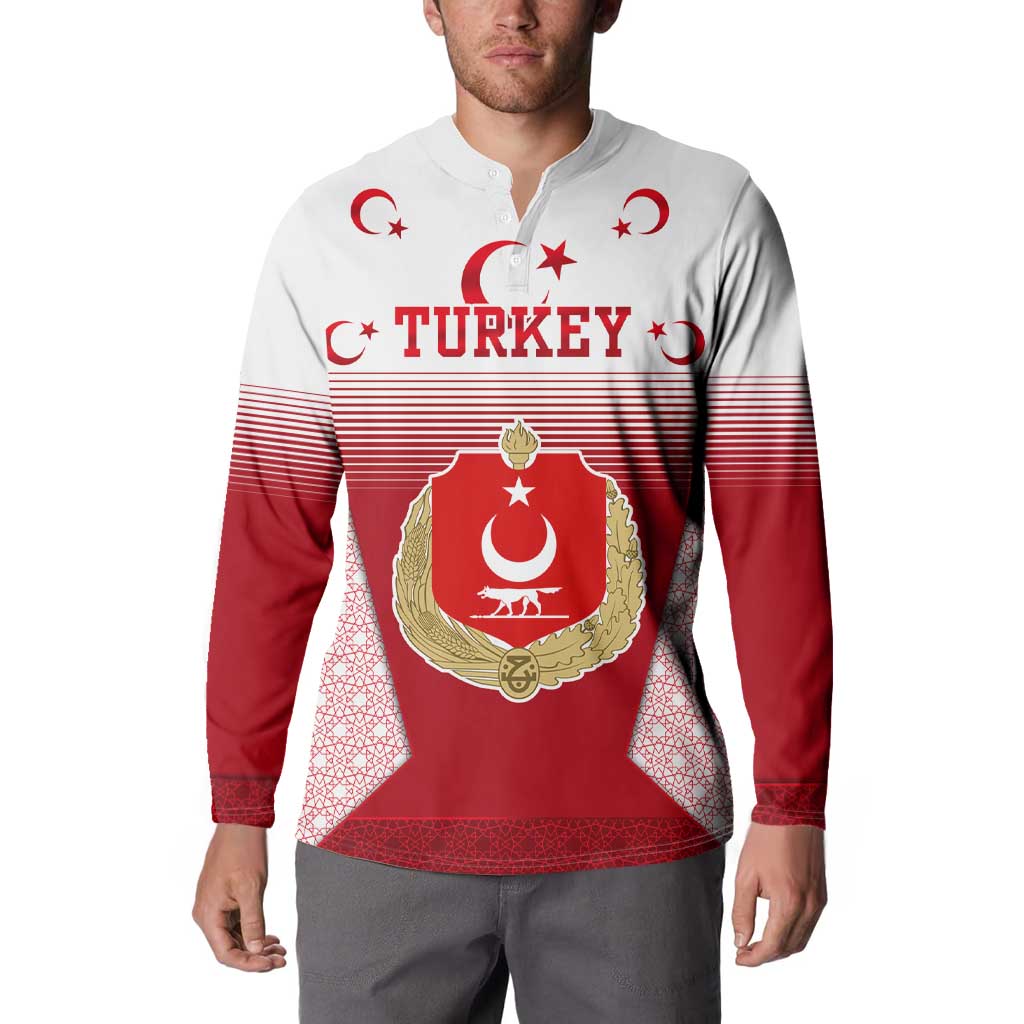 Turkey National Emblem and Cartoon Turkey Bird Button Sweatshirt with Red and White Gradient Design