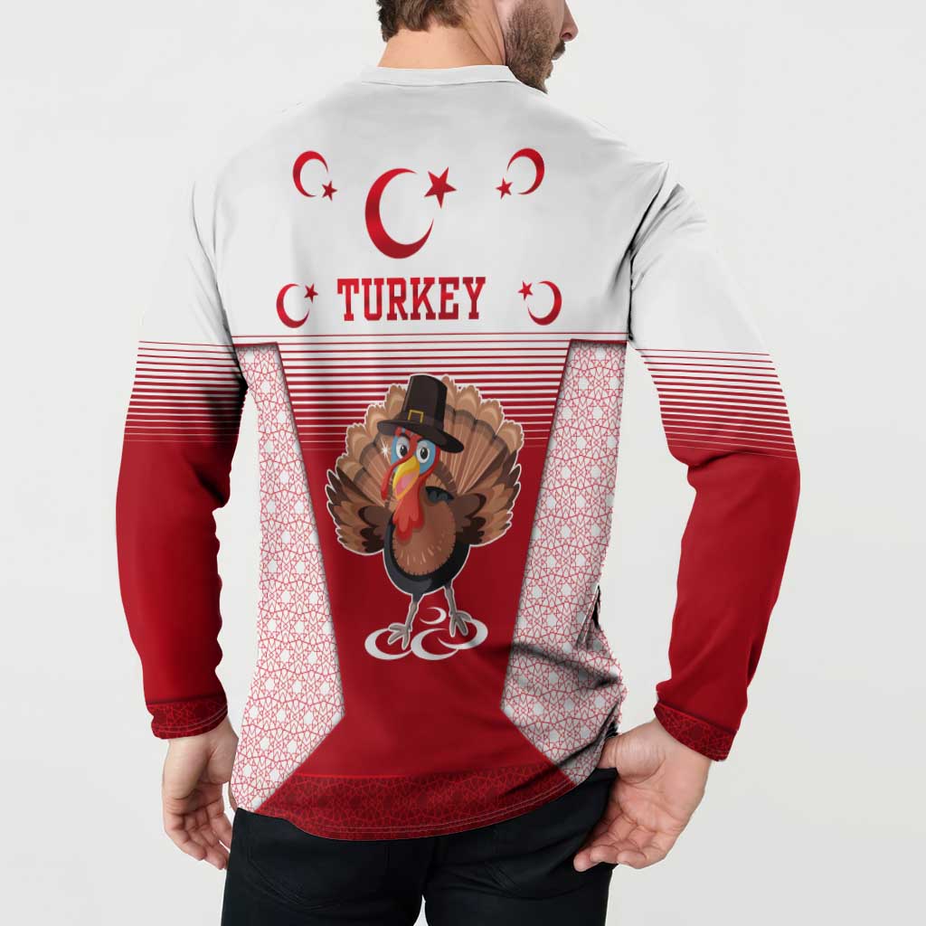 Turkey National Emblem and Cartoon Turkey Bird Button Sweatshirt with Red and White Gradient Design