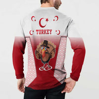 Turkey National Emblem and Cartoon Turkey Bird Button Sweatshirt with Red and White Gradient Design