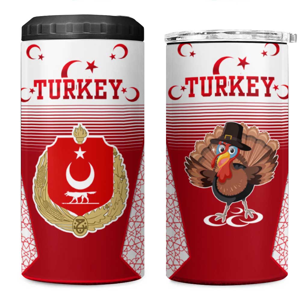 Turkey National Emblem and Cartoon Turkey Bird 4 in 1 Can Cooler Tumbler with Red and White Gradient Design