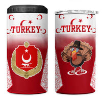 Turkey National Emblem and Cartoon Turkey Bird 4 in 1 Can Cooler Tumbler with Red and White Gradient Design