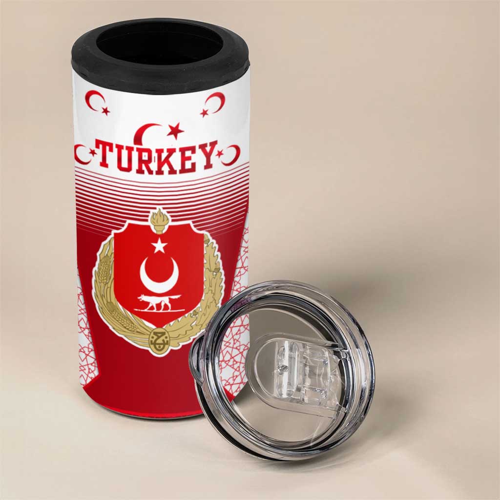 Turkey National Emblem and Cartoon Turkey Bird 4 in 1 Can Cooler Tumbler with Red and White Gradient Design