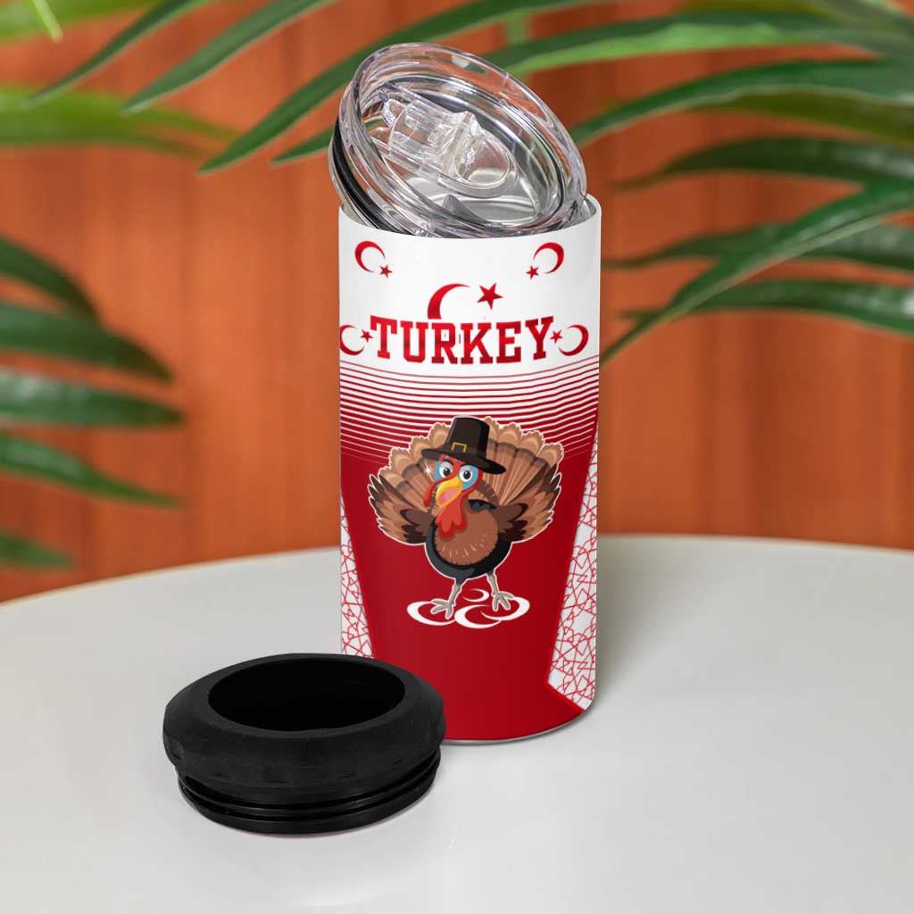 Turkey National Emblem and Cartoon Turkey Bird 4 in 1 Can Cooler Tumbler with Red and White Gradient Design