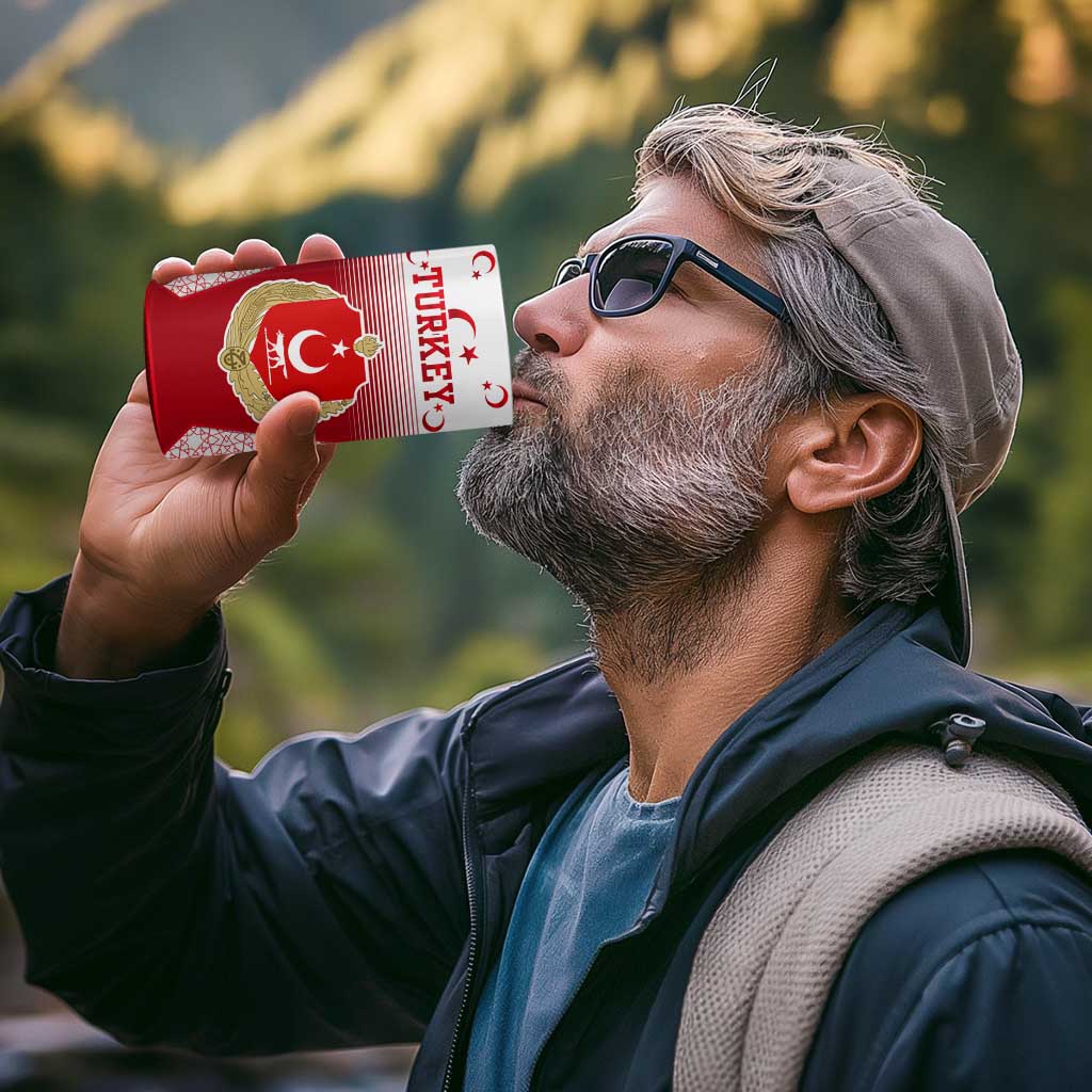 Turkey National Emblem and Cartoon Turkey Bird 4 in 1 Can Cooler Tumbler with Red and White Gradient Design