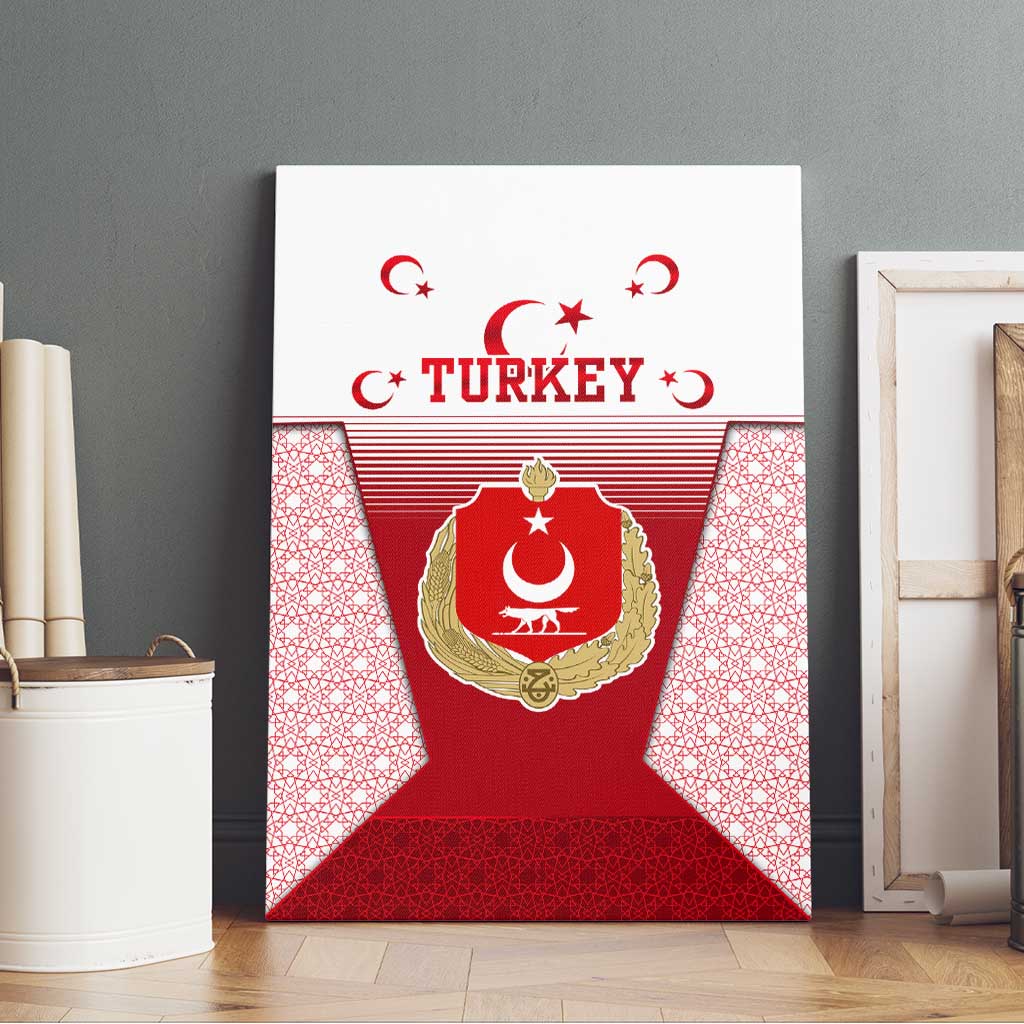 Turkey National Emblem and Cartoon Turkey Bird Canvas Wall Art with Red and White Gradient Design