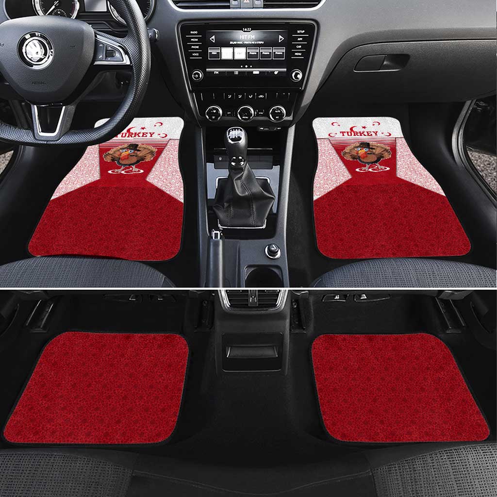 Turkey National Emblem and Cartoon Turkey Bird Car Mats with Red and White Gradient Design
