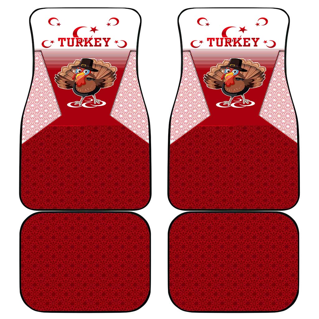 Turkey National Emblem and Cartoon Turkey Bird Car Mats with Red and White Gradient Design