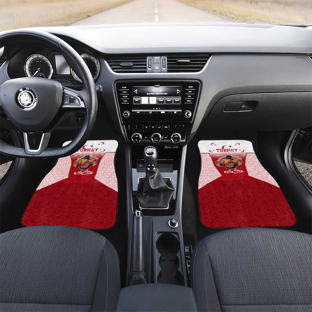 Turkey National Emblem and Cartoon Turkey Bird Car Mats with Red and White Gradient Design
