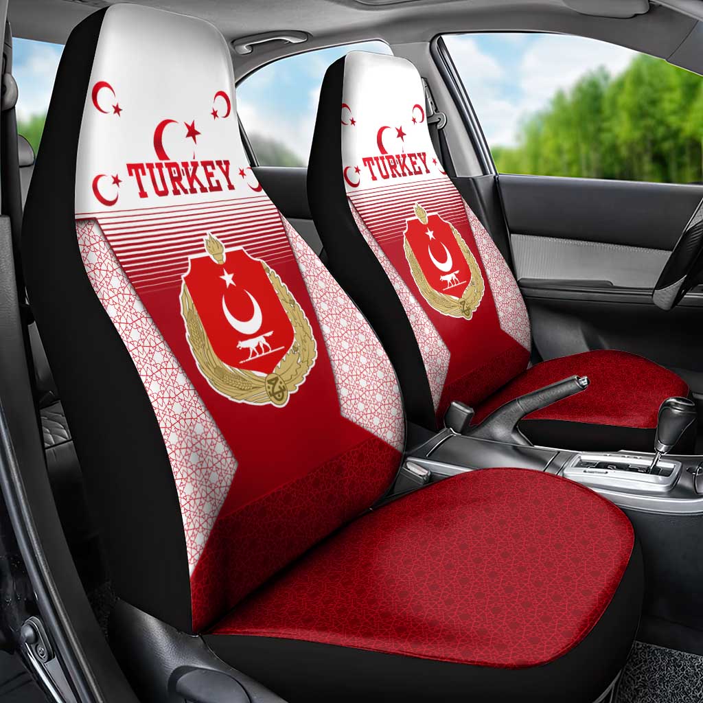 Turkey National Emblem and Cartoon Turkey Bird Car Seat Cover with Red and White Gradient Design