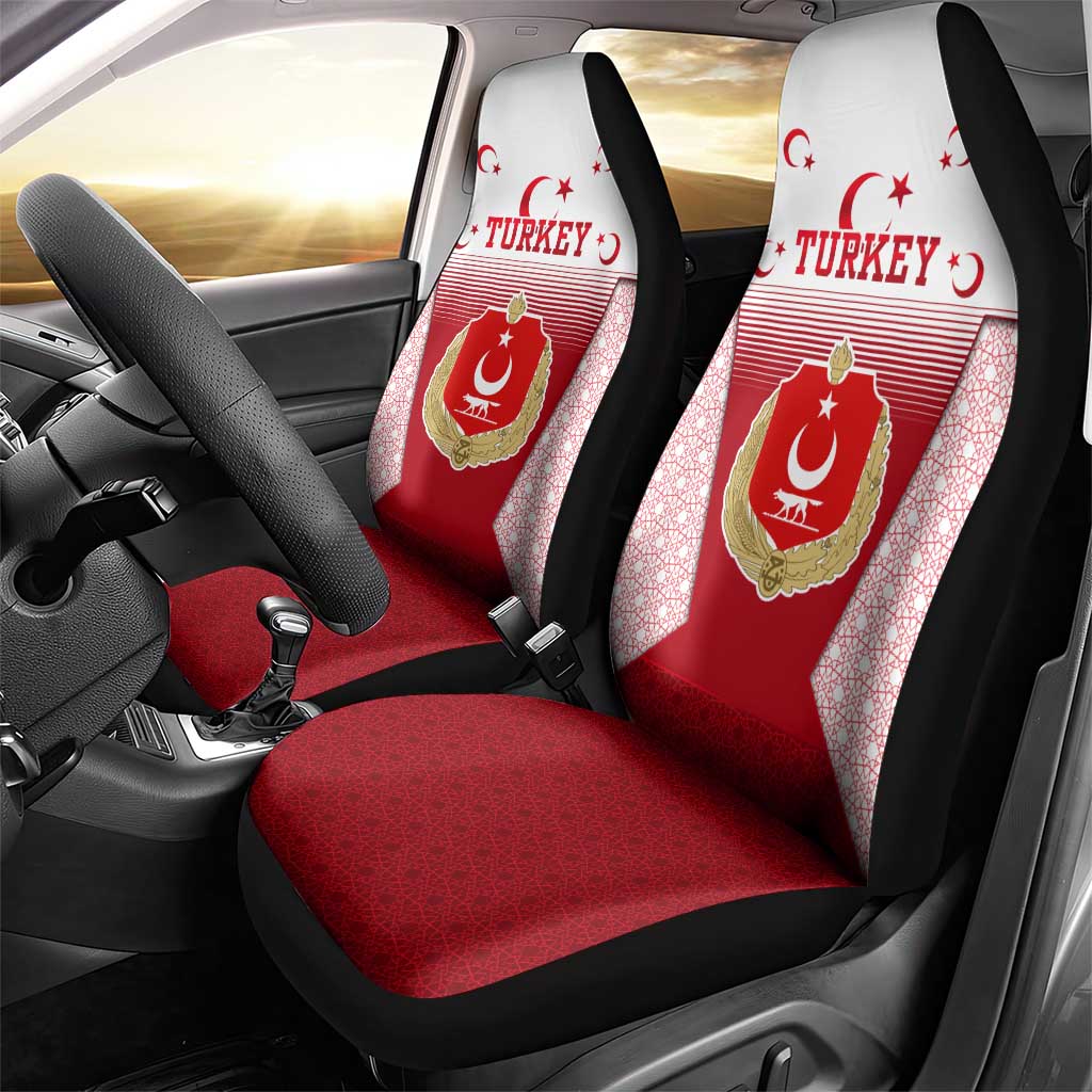 Turkey National Emblem and Cartoon Turkey Bird Car Seat Cover with Red and White Gradient Design