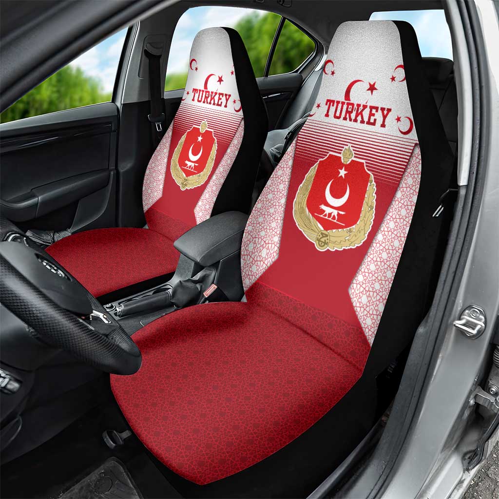 Turkey National Emblem and Cartoon Turkey Bird Car Seat Cover with Red and White Gradient Design