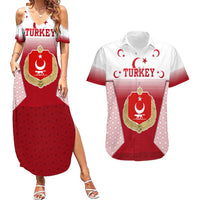 Turkey National Emblem and Cartoon Turkey Bird Couples Matching Summer Maxi Dress and Hawaiian Shirt with Red and White Gradient Design