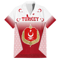 Turkey National Emblem and Cartoon Turkey Bird Family Matching Long Sleeve Bodycon Dress and Hawaiian Shirt with Red and White Gradient Design