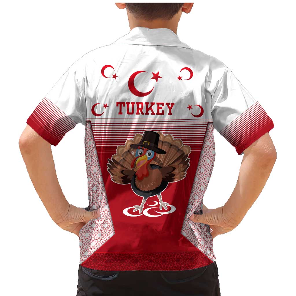 Turkey National Emblem and Cartoon Turkey Bird Family Matching Mermaid Dress and Hawaiian Shirt with Red and White Gradient Design