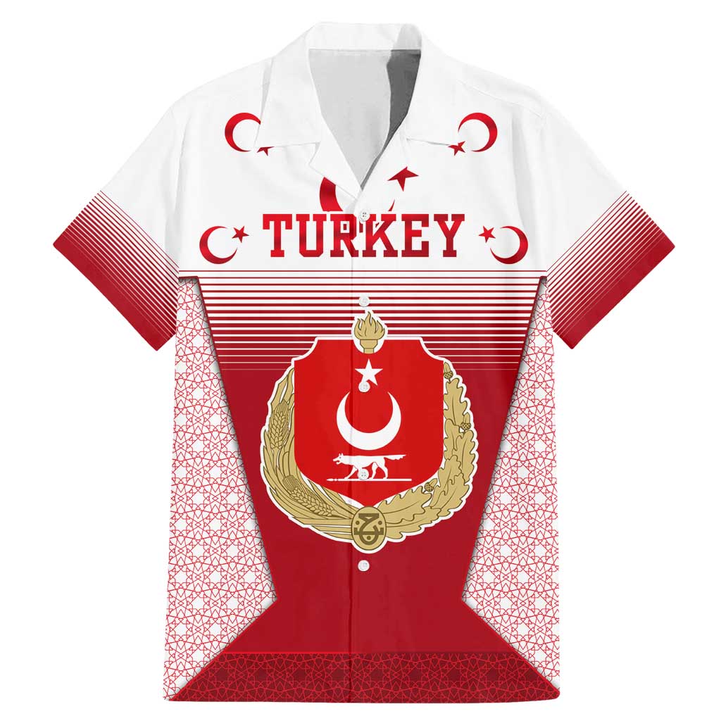 Turkey National Emblem and Cartoon Turkey Bird Family Matching Mermaid Dress and Hawaiian Shirt with Red and White Gradient Design