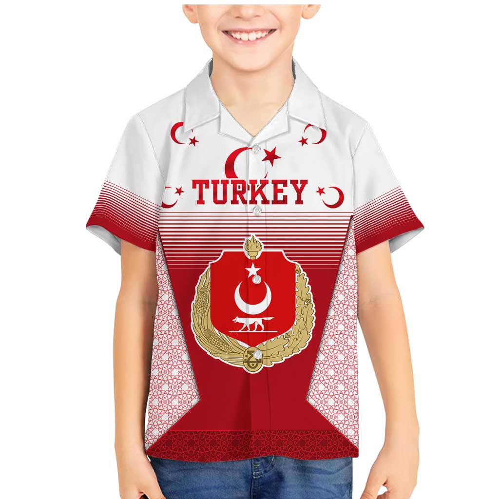 Turkey National Emblem and Cartoon Turkey Bird Family Matching Mermaid Dress and Hawaiian Shirt with Red and White Gradient Design