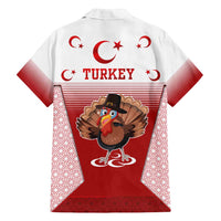 Turkey National Emblem and Cartoon Turkey Bird Family Matching Puletasi and Hawaiian Shirt with Red and White Gradient Design