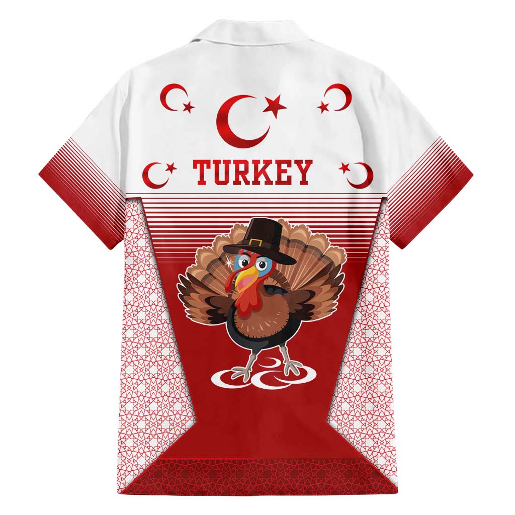 Turkey National Emblem and Cartoon Turkey Bird Family Matching Short Sleeve Bodycon Dress and Hawaiian Shirt with Red and White Gradient Design