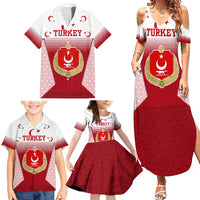 Turkey National Emblem and Cartoon Turkey Bird Family Matching Summer Maxi Dress and Hawaiian Shirt with Red and White Gradient Design