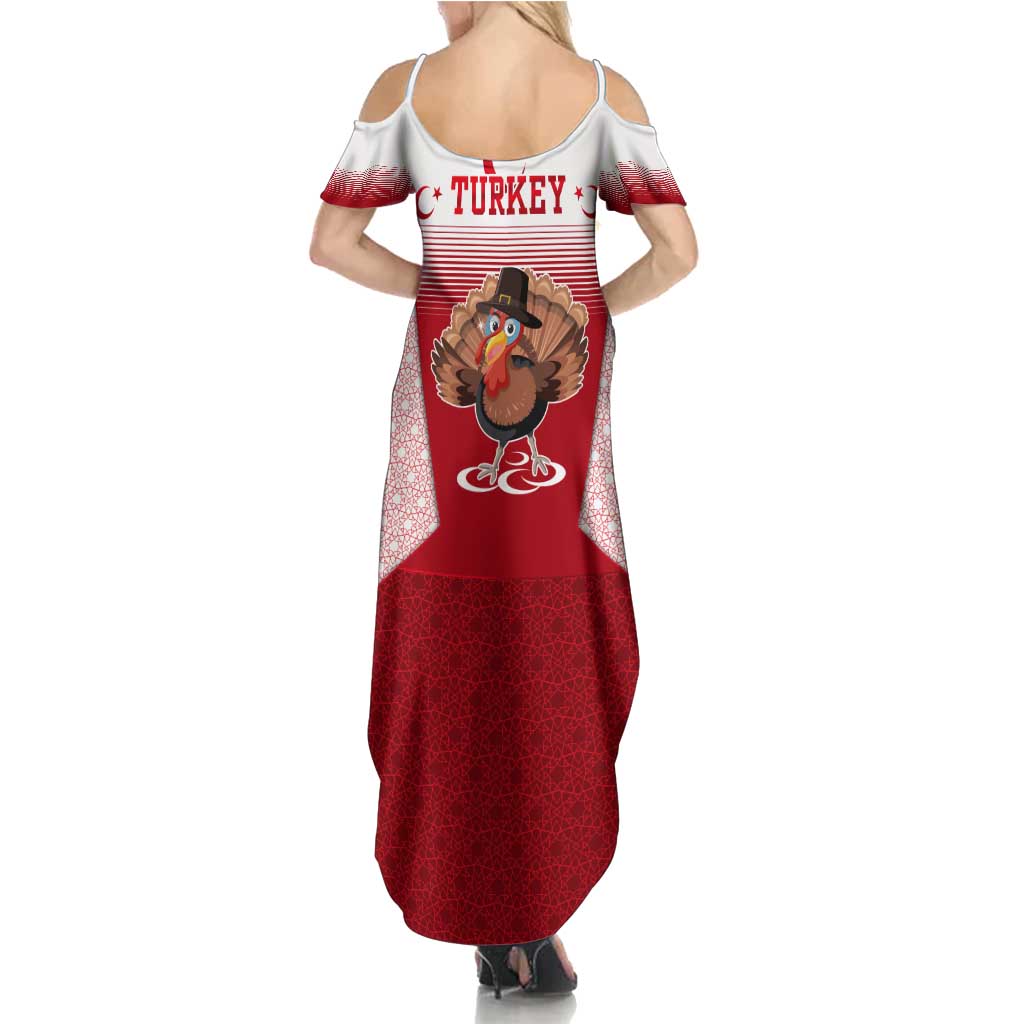 Turkey National Emblem and Cartoon Turkey Bird Family Matching Summer Maxi Dress and Hawaiian Shirt with Red and White Gradient Design