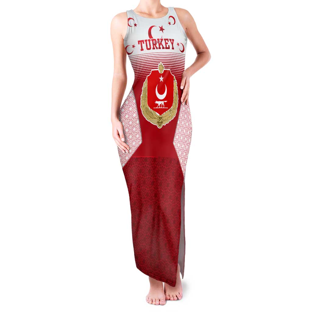 Turkey National Emblem and Cartoon Turkey Bird Family Matching Tank Maxi Dress and Hawaiian Shirt with Red and White Gradient Design