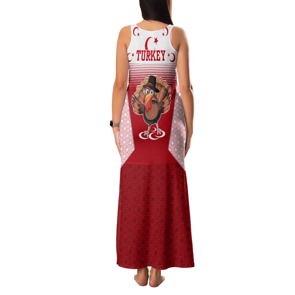 Turkey National Emblem and Cartoon Turkey Bird Family Matching Tank Maxi Dress and Hawaiian Shirt with Red and White Gradient Design