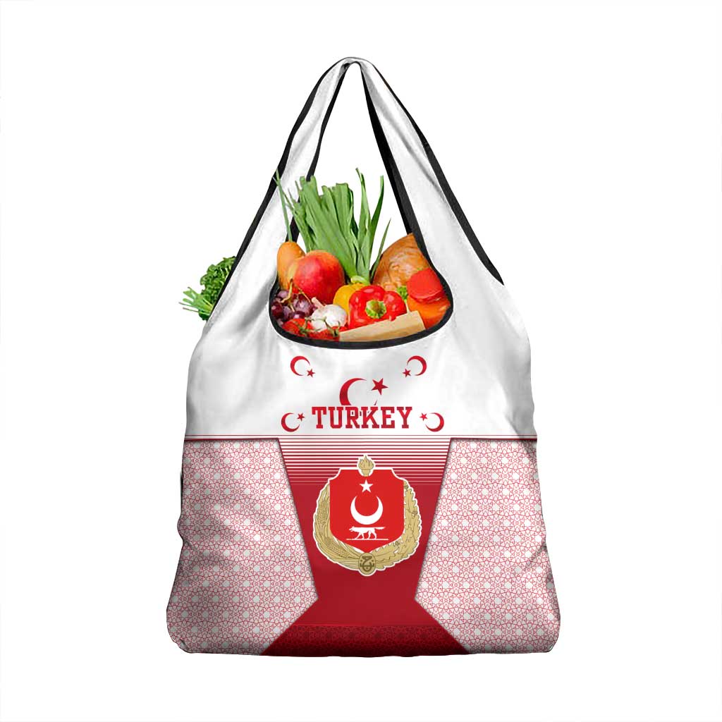 Turkey National Emblem and Cartoon Turkey Bird Grocery Bag with Red and White Gradient Design