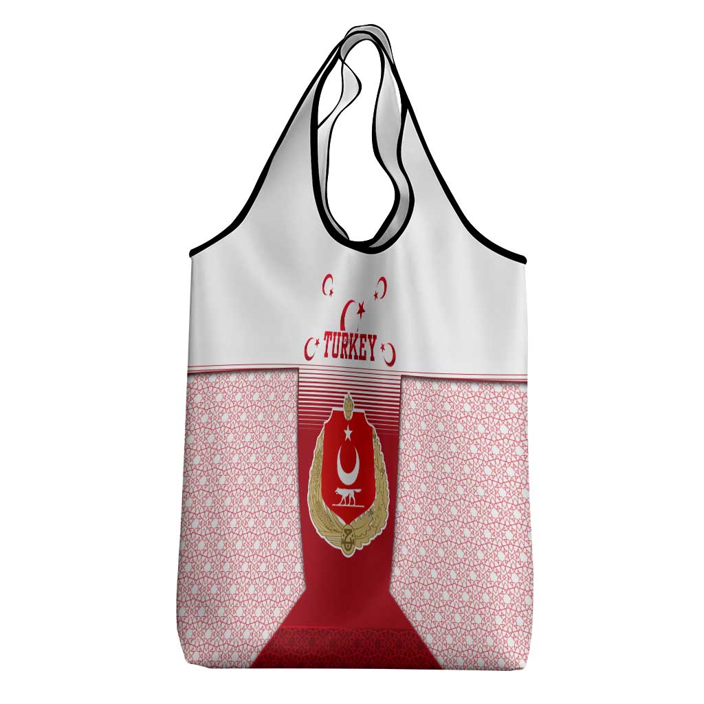 Turkey National Emblem and Cartoon Turkey Bird Grocery Bag with Red and White Gradient Design