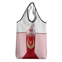 Turkey National Emblem and Cartoon Turkey Bird Grocery Bag with Red and White Gradient Design