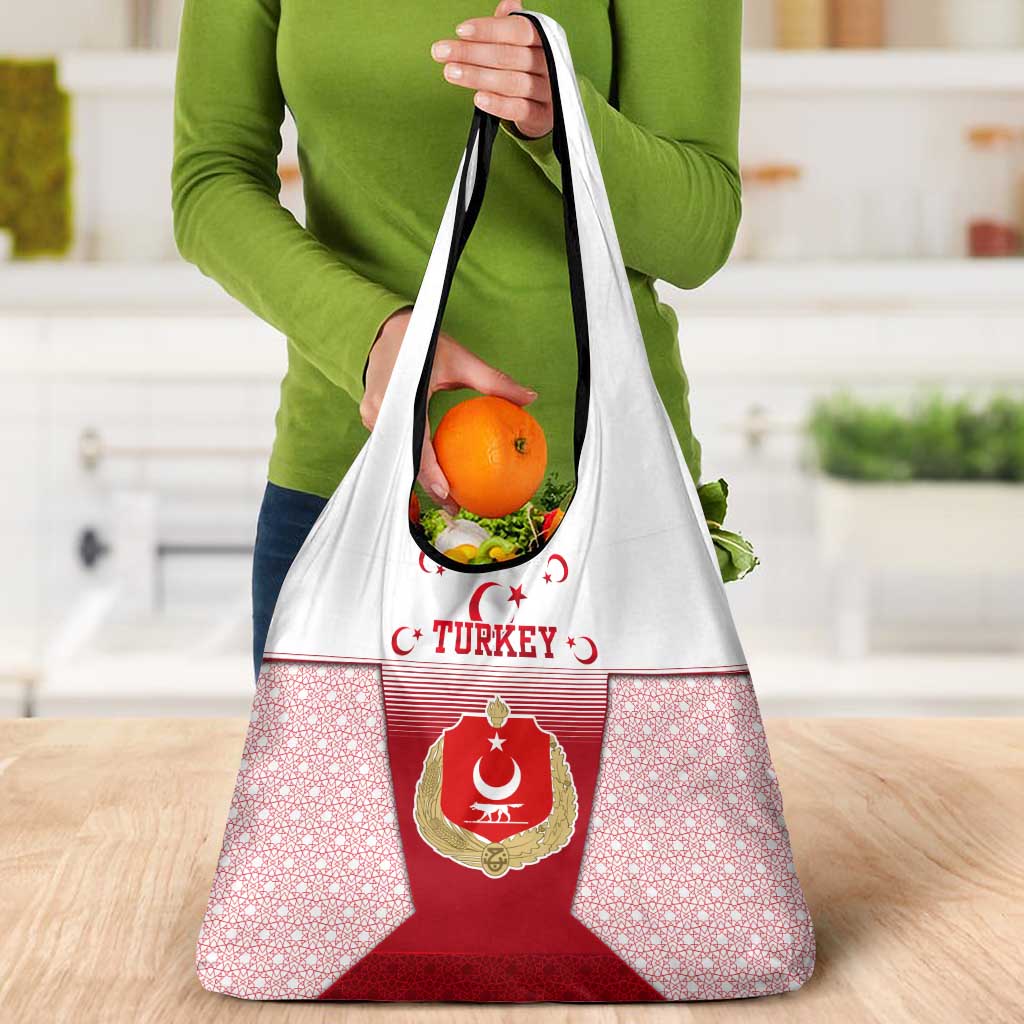 Turkey National Emblem and Cartoon Turkey Bird Grocery Bag with Red and White Gradient Design