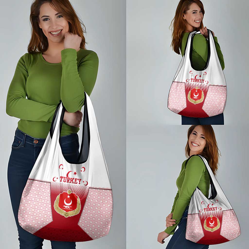 Turkey National Emblem and Cartoon Turkey Bird Grocery Bag with Red and White Gradient Design