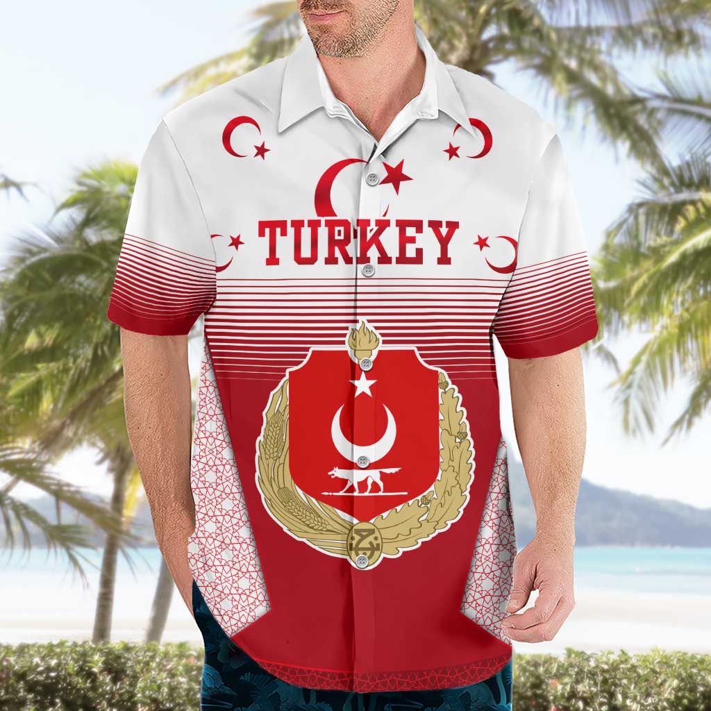 Turkey National Emblem and Cartoon Turkey Bird Hawaiian Shirt with Red and White Gradient Design