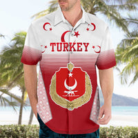 Turkey National Emblem and Cartoon Turkey Bird Hawaiian Shirt with Red and White Gradient Design