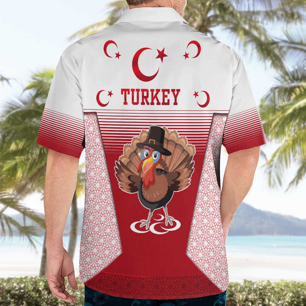 Turkey National Emblem and Cartoon Turkey Bird Hawaiian Shirt with Red and White Gradient Design