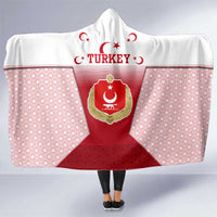 Turkey National Emblem and Cartoon Turkey Bird Hooded Blanket with Red and White Gradient Design
