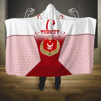 Turkey National Emblem and Cartoon Turkey Bird Hooded Blanket with Red and White Gradient Design