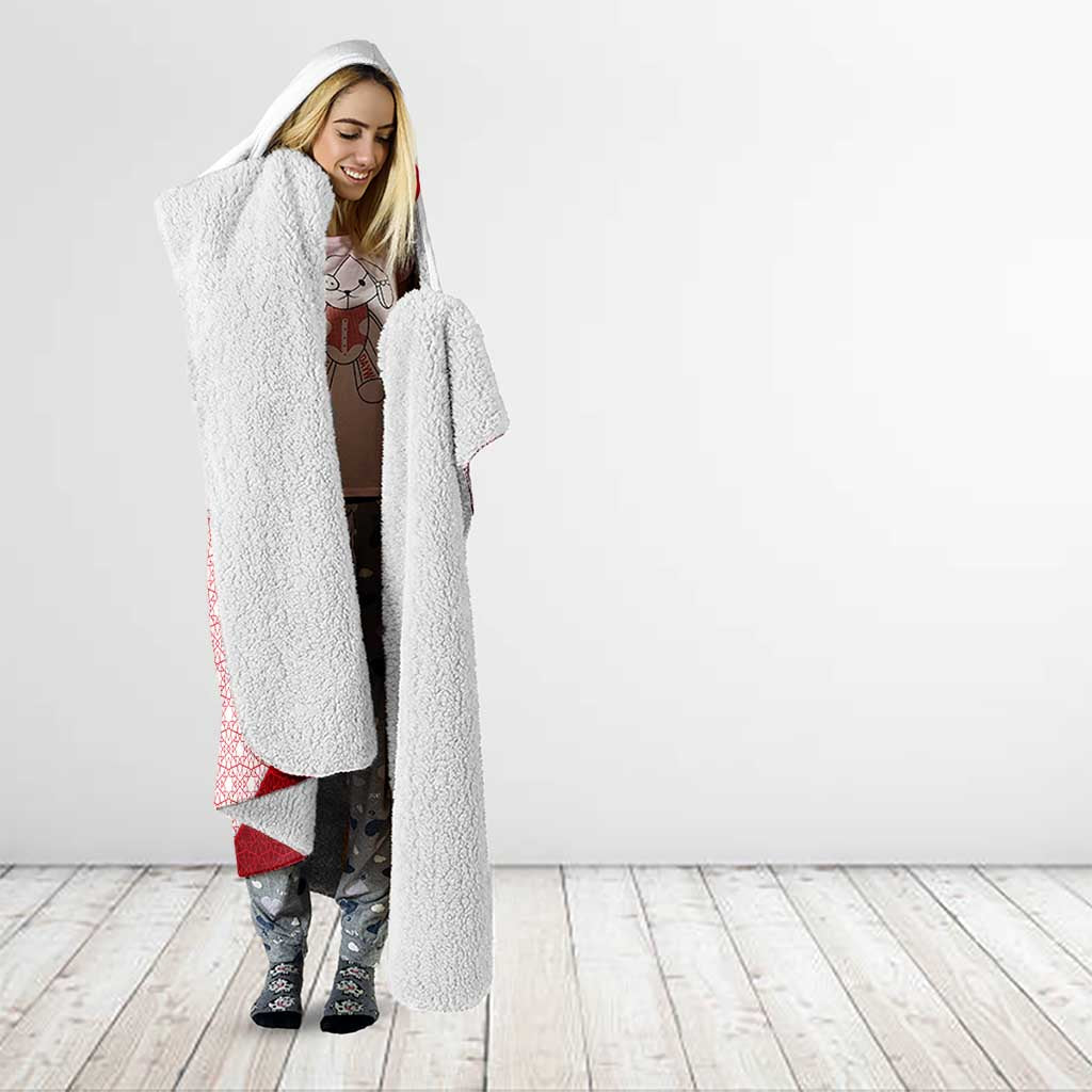 Turkey National Emblem and Cartoon Turkey Bird Hooded Blanket with Red and White Gradient Design