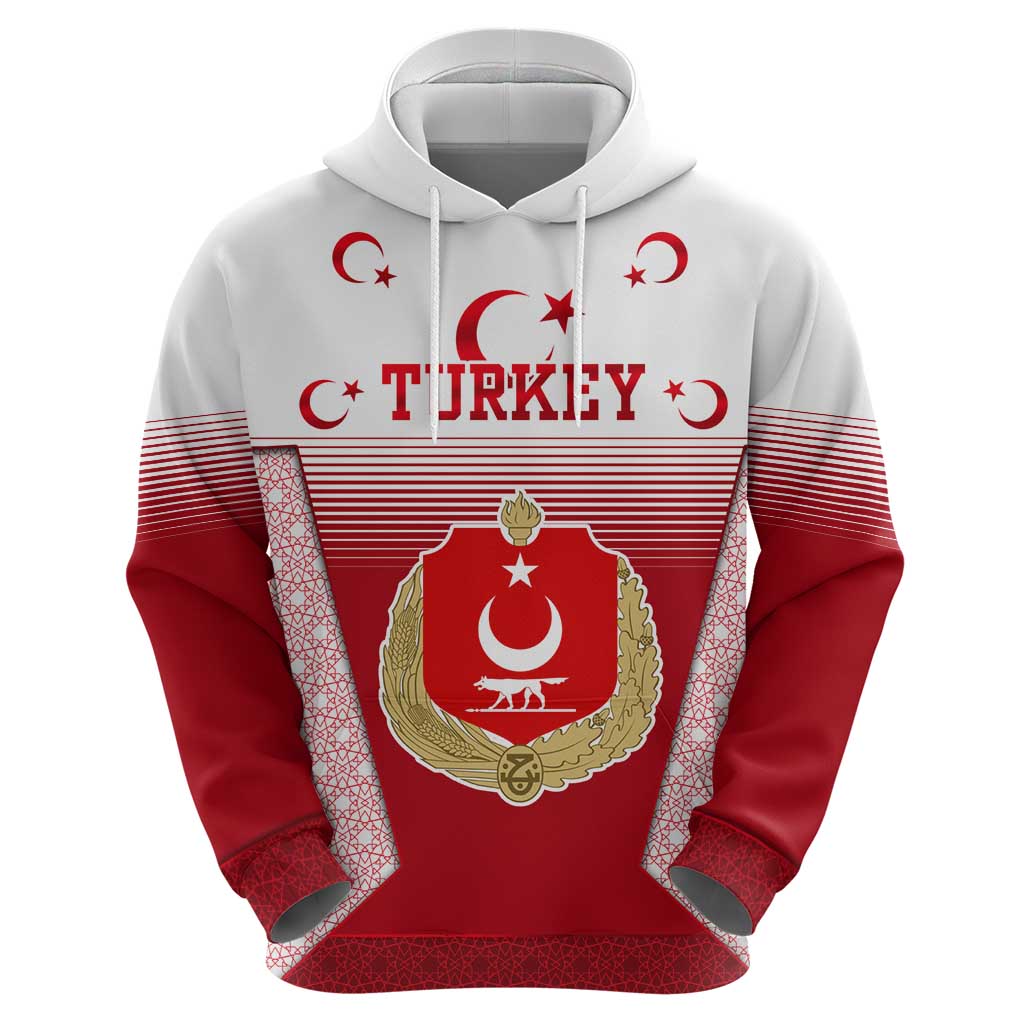 Turkey National Emblem and Cartoon Turkey Bird Hoodie with Red and White Gradient Design