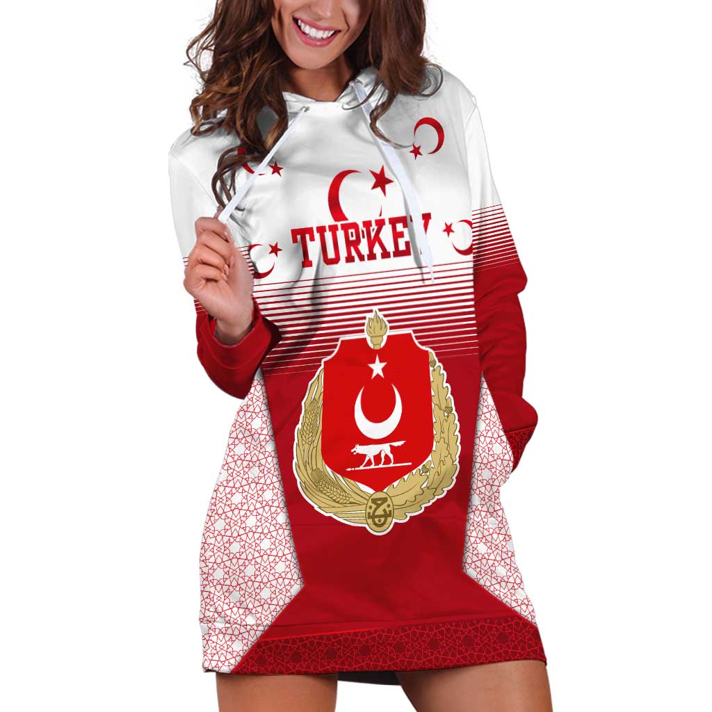 Turkey National Emblem and Cartoon Turkey Bird Hoodie Dress with Red and White Gradient Design