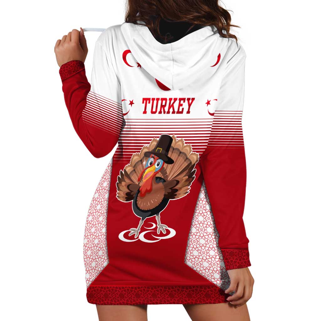 Turkey National Emblem and Cartoon Turkey Bird Hoodie Dress with Red and White Gradient Design