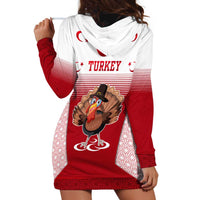 Turkey National Emblem and Cartoon Turkey Bird Hoodie Dress with Red and White Gradient Design